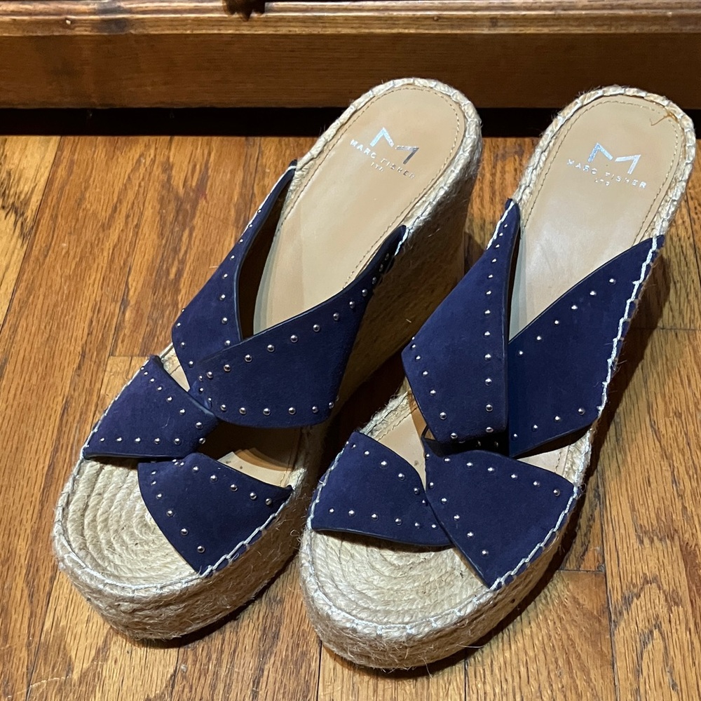Marc Fisher Studded Navy Wedges